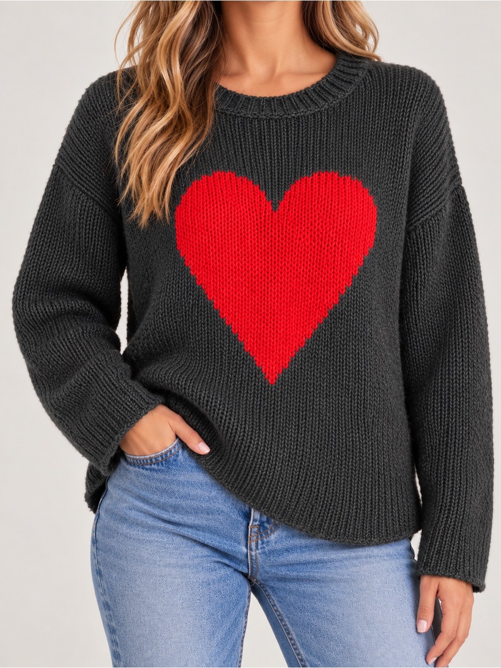 Wooden Ships Red Heart Mohair Wool Sweater S/M